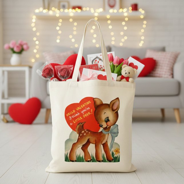 Retro Vintage Little Hjort Valentine Tygkasse (Retro Vintage Little Deer Valentine Tote Bag)