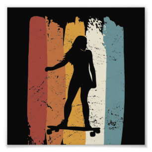 Retro vintage Longboard-flicka Fototryck
