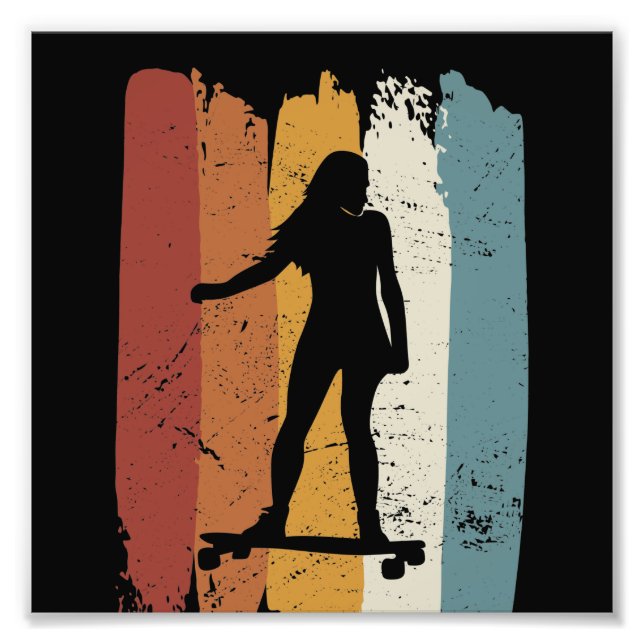 Retro vintage Longboard-flicka Fototryck (Framsidan)