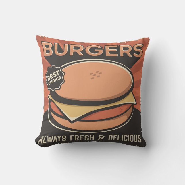 Retro Vintage Man Cave Fresh hamburger Kudde (Framsida)