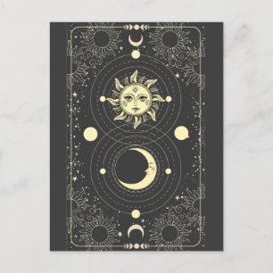 Retro vintage måne-planeter moln tarot ram vykort