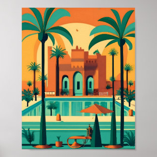 Retro Vintage Marrakech Marocko Flat Vector Art Poster