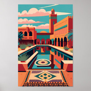 Retro Vintage Marrakech Marocko Flat Vector Art Poster