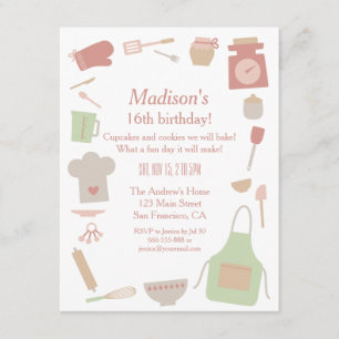 Retro Vintage Matlagning Bakning Födelsedagsfest Inbjudningar