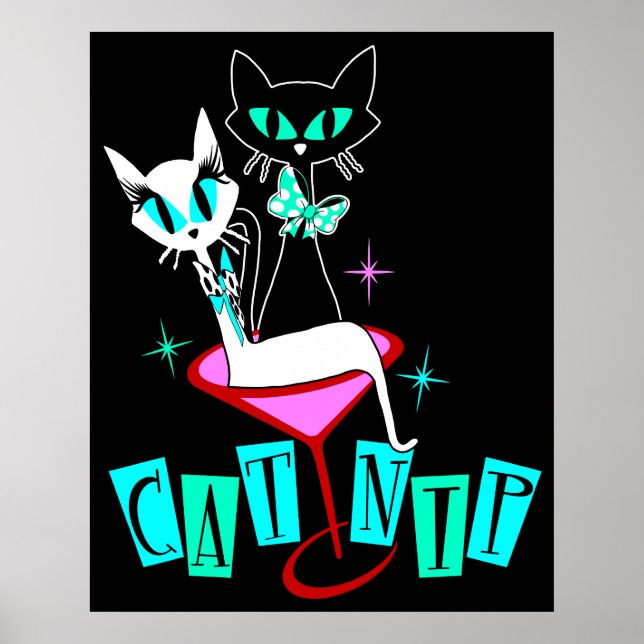 Retro Vintage MCM Atomkatt CatNip Poster (Framsidan)