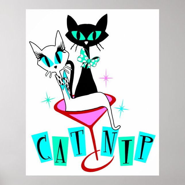 Retro Vintage MCM Atomkatt CatNip Poster (Framsidan)