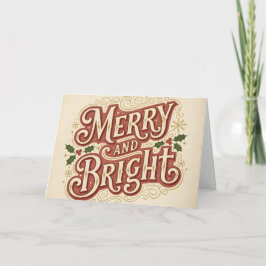 Retro Vintage Merry and Bright Christmas Helgkort