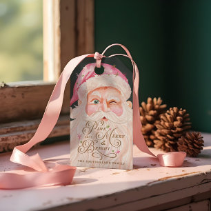 Retro Vintage Merry & Rosa Watercolor Jultomten Presentetikett