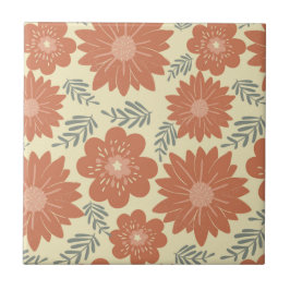 Retro Vintage Mid Century Modern Brown Flower Kakelplatta