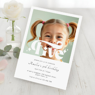 Retro Vintage Modern 5-års födelsedagsfoto Inbjudningar