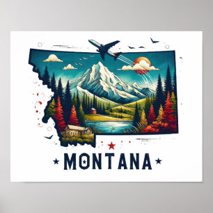 Retro Vintage Montana, Karta Poster