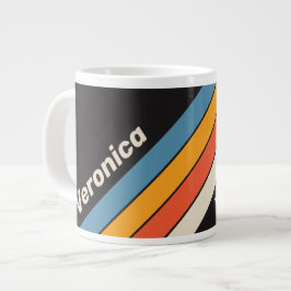 Retro Vintage Mörka Regnbågsränder med Namn Jumbo Mugg
