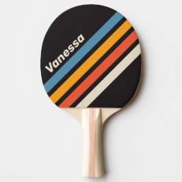 Retro Vintage Mörkt Regnbågsfärgat Vinklat Rand me Pingisracket