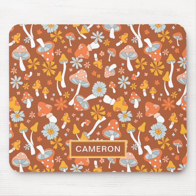 Retro Vintage Mushroom-blomman Mönster Musmatta (Framsidan)