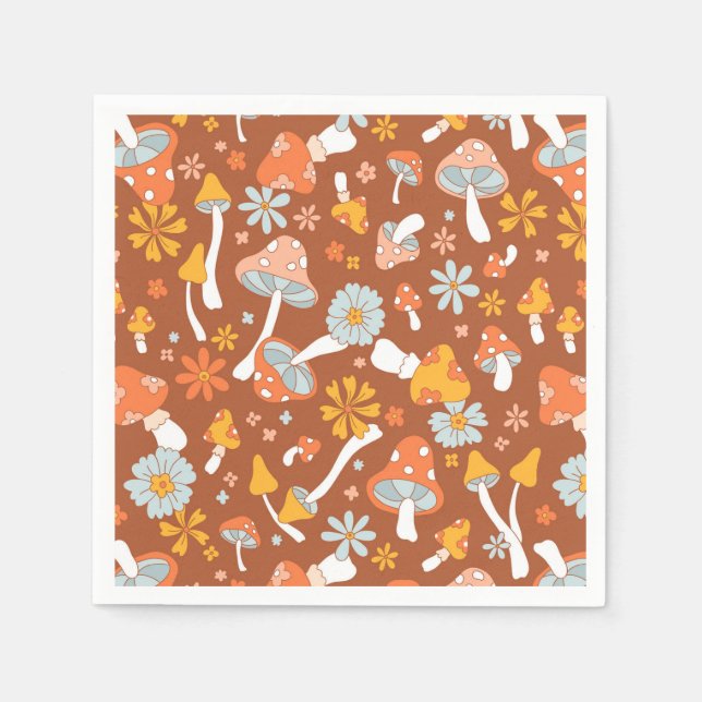 Retro Vintage Mushroom-blomman Mönster Pappersservett (Framsidan)
