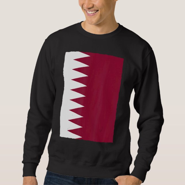 Retro Vintage National Flagga Qatar Lång Ärmad Tröja (Framsida)