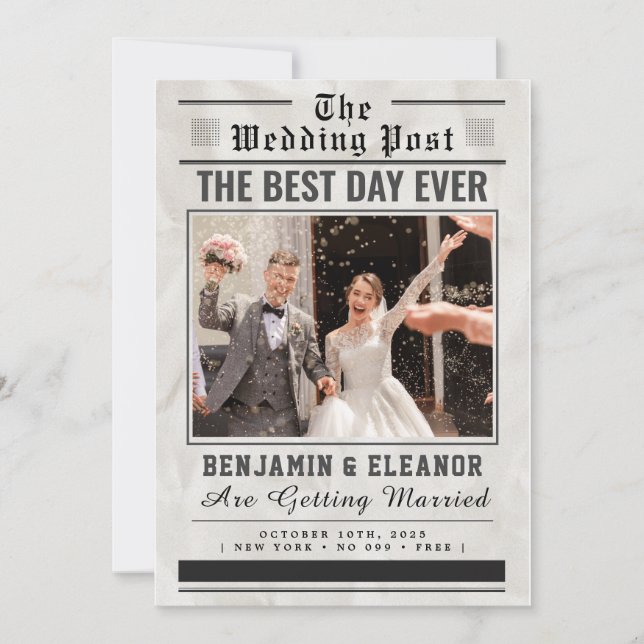 Retro Vintage Newspaper Wedding Invitation (Framsida)