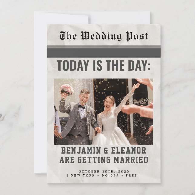 Retro Vintage Newspaper Wedding Invitation (Framsida)