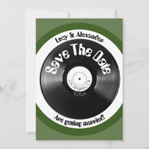 Retro vintage olivgrön vinylskiva bröllop spara datumet