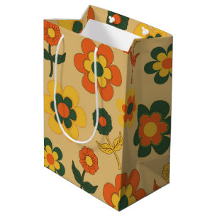 Retro Vintage Orange 70s Flower Mönster
