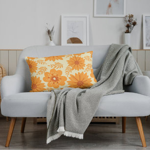 Retro Vintage Orange Botaniskt nederbörd Mönster Prydnadskudde