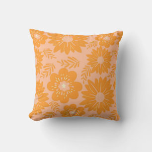 Retro Vintage Orange Peach Fuzz Flower Mönster Kudde