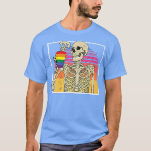 Retro Vintage Ortho Skeleton Coffee Drinker LGBTQ  T Shirt