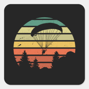 Retro Vintage Paragliding Sunset Gift Fyrkantigt Klistermärke