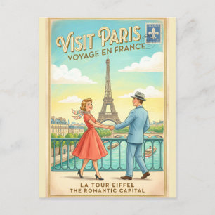 Retro Vintage Paris Eiffeltornet Frankrike Vykort