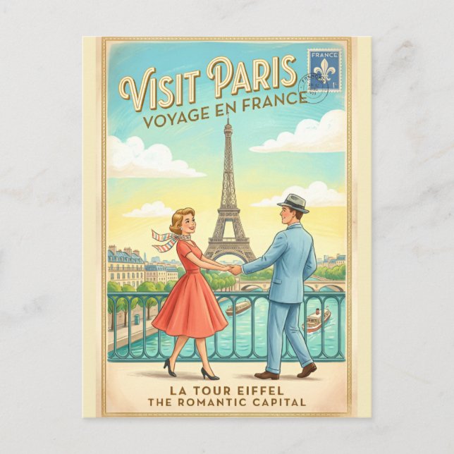 Retro Vintage Paris Eiffeltornet Frankrike Vykort (Framsida)