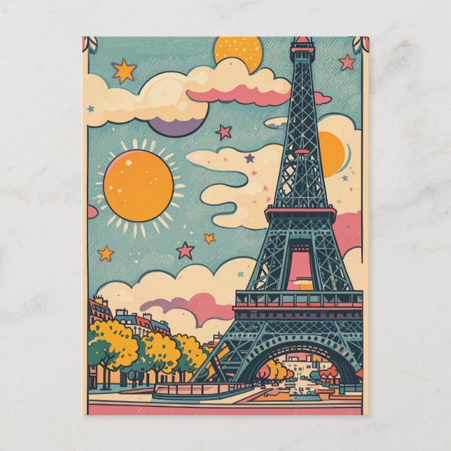Retro vintage pastel Paris Vykort (Framsida)
