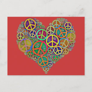Retro Vintage Peace Heart Vykort