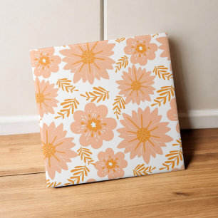 Retro Vintage Peach Fuzz Orange Flower Mönster Kakelplatta