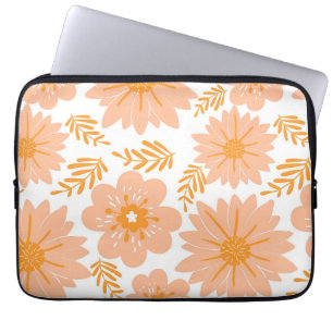 Retro Vintage Peach Fuzz Orange Flower Mönster Laptop Fodral