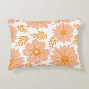 Retro Vintage Peach Fuzz Orange Flower Mönster Prydnadskudde