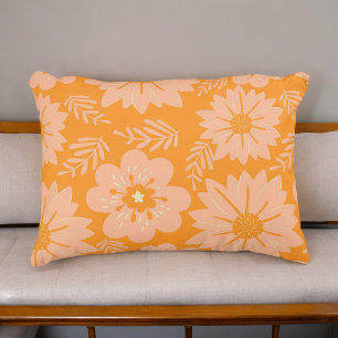 Retro Vintage Peach Fuzz Orange Flower Mönster Prydnadskudde