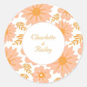 Retro Vintage Peach Fuzz Orange Flower Mönster Runt Klistermärke
