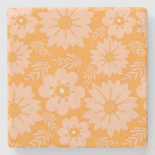 Retro Vintage Peach Fuzz Orange Flower Mönster Stenunderlägg