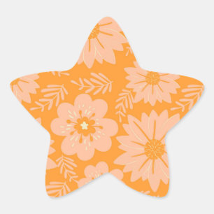 Retro Vintage Peach Fuzz Orange Flower Mönster Stjärnformat Klistermärke