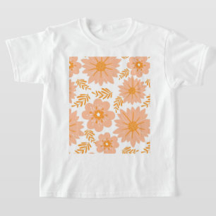 Retro Vintage Peach Fuzz Orange Flower Mönster T Shirt