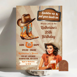 Retro Vintage Pin Up Cowgirls Vuxen Födelsedag Inbjudningar