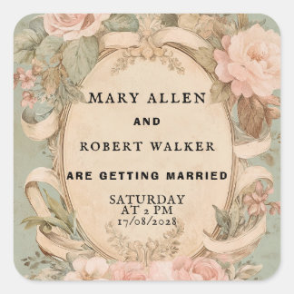 Retro vintage pink and mint floral Sticker Fyrkantigt Klistermärke