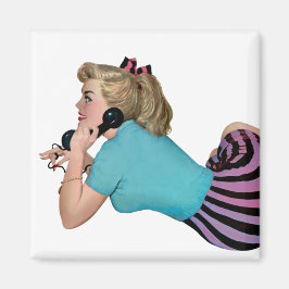 Retro Vintage Pinup Girl på telefon Magnet