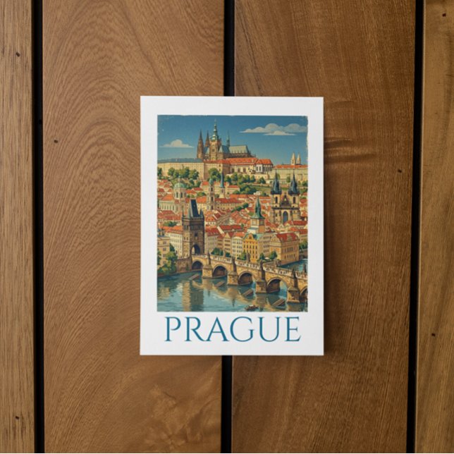 Retro Vintage Prag Tjeckien Stadsvy Vykort (Retro Vintage Prague Czech Republic City View Postcard)