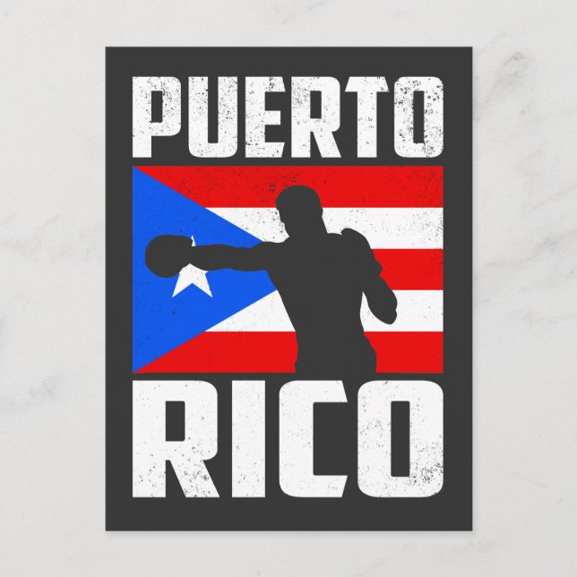 Retro Vintage Puerto Rico Flagga Boxing Vykort (Framsida)