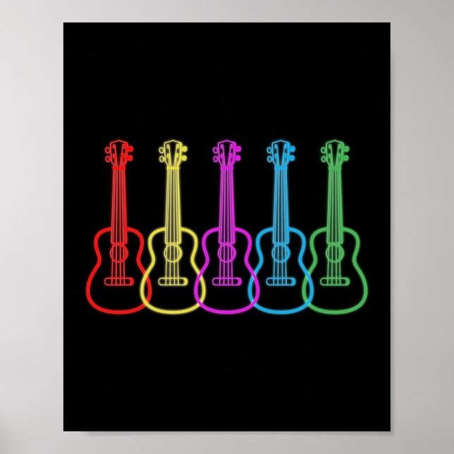 Retro Vintage Rainbow Ukulele Player Hawaiian Poster (Framsidan)