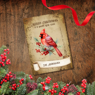 Retro Vintage Red Cardinal Bird God jul Julkort