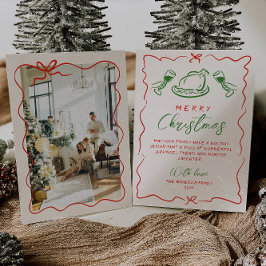 Retro Vintage Red Grönt Hand plockade Photo jul Julkort