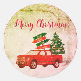 Retro Vintage Red Lastbil Farmhouse God jul Runt Klistermärke
