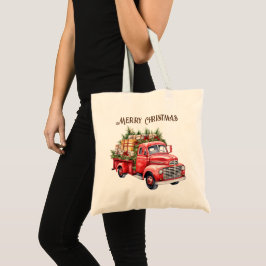 Retro Vintage Red Pickupare Lastbil God jul Tygkasse